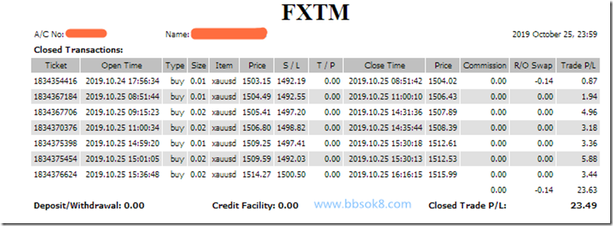 FXTM10月26日收款圖